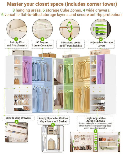 Transform Your Daily Routine With This Nifty White Closet System Set Of 3 Featuring spacious drawers, hanging areas, and adjustable storage.