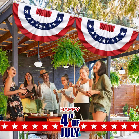 Six Pack 3x6 Ft Pleated American Flag Bunting For Outdoor Decor Patriotic Red White And Blue Banner Set For Independence Day