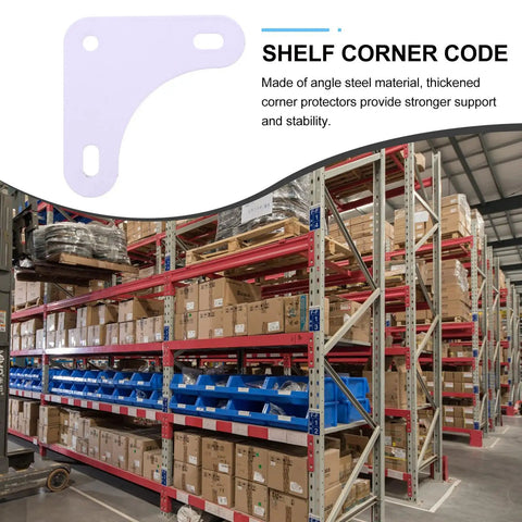 Heavy Duty White Steel Corner Braces 8 Pack L Shaped Triangular Supports for Furniture and Shelving shown in warehouse