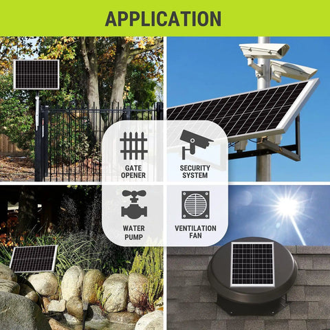 35W 24V High-Efficiency Monocrystalline Solar Panel for off-grid applications like gate openers, security systems, water pumps, and fans.