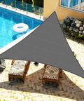 Sun Shade Sail 20 By 20 By 28 Point 3 Triangle Dark Grey With Curved Edges Commercial Grade 185GSM HDPE installed over patio