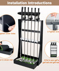 Installation steps for Solid Wood Golf Putter Stand And Club Organizer With 36 Ball Tray Room For 6 Clubs And 3 Head Covers.