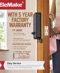 Woman using Smart Deadbolt Door Lock With WiFi Connection Digital Touchscreen Bluetooth 2.4 GHz Black Finish on wooden door