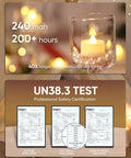 240 mah 200+ hours battery info with UN38.3 safety certification for 100 Pack Flameless LED Tea Lights Candles Battery Operated No Mess With 200 Hour Run Time Realistic Flicker For Votive Halloween Ofrenda Diya Wedding Centerpieces Funeral Christmas Home Decor.