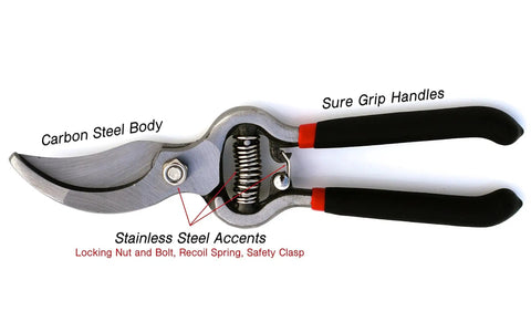 Heavy Duty Bypass Pruning Shears For Garden Pros With Forged Steel Blades Safety Lock Non Slip Comfort Grips And Precision Cuts Up To One Inch Diameter For Serious Gardeners with carbon steel body