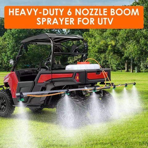 Six Nozzle Folding Sprayer Boom Delivers 122 Inch Coverage For ATV And UTV Sprayers in action on a green field