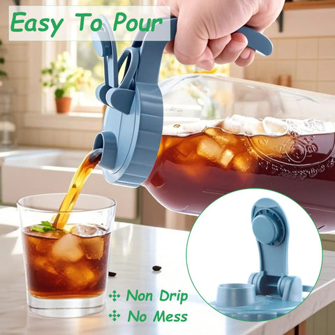 Two Pack 64 Oz Wide Mouth Pitchers With Stainless Steel Filters pouring iced tea into glass