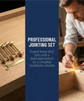 Heavy Duty Countertop Joint Connectors Kit With 6 Sets M8x100mm Miter Bolts And Draw Bolts shown with hex wrench on wood surface