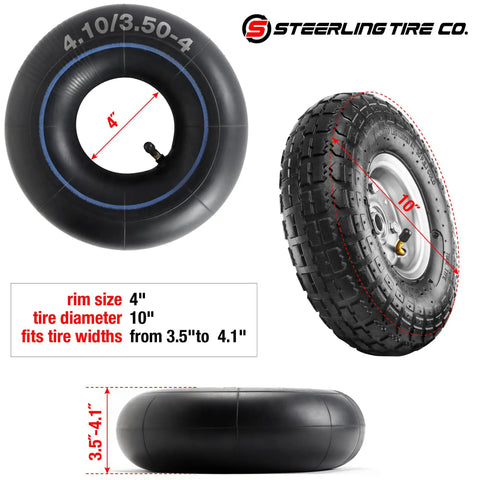 Thorn Resistant 4.10/3.50-4 Inner Tubes 2 Pack Built Tough Replacement For Wheelbarrows 4 Inch Rims With Bent TR-87 Valve Stem