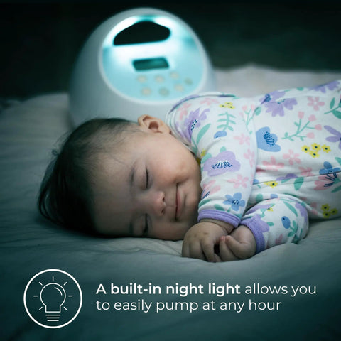 Hassle Free Portable Electric Breast Pump With Rechargeable Battery And Soft Suction Levels Includes Total Must Have Travel Tote Nursing Bottles And Insulated Cooler Bag For Busy Mom Life with built-in night light and sleeping baby.