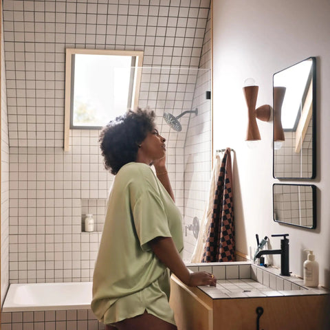 Kick Up Your Shower Routine With This Smooth Flowing Eight Inch Rainshower Trim Kit Using Posi Temp Pressure Balancing Technology In Dope Matte Black Finish Needs Separate Valve For Easy Bathroom Glow Up