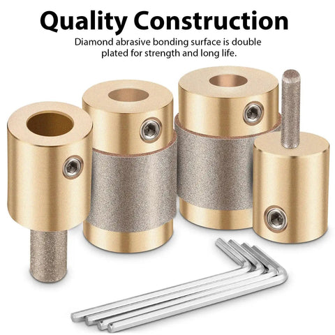 Stained Glass Diamond Grinder Bit Set Pro Grade 4 Size Heads for Glass Drilling Brass Core Bits with Allen Wrenches