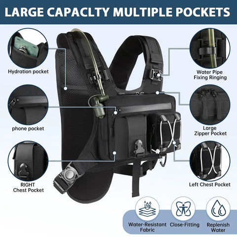 Hydration Chest Vest With 2L Water Bladder, Lightweight Running Backpack for Women and Men with multiple pockets and straps.