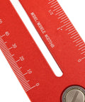 Close-up of Adjustable Thin Jig For Table Saw Guides 59 To 146mm, aluminum with measurement markings for precise cuts.