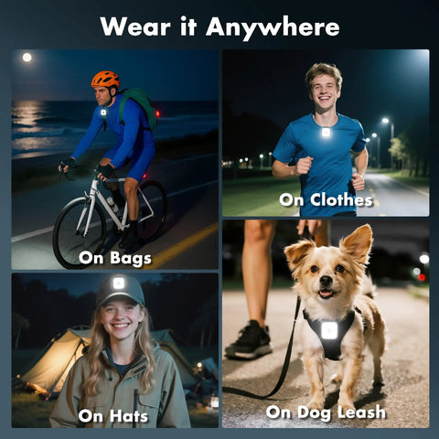 Two Pack Clip On Running Lights With Rechargeable Battery Ultra Bright 24 LED Beams on bike, clothes, hat, and dog leash
