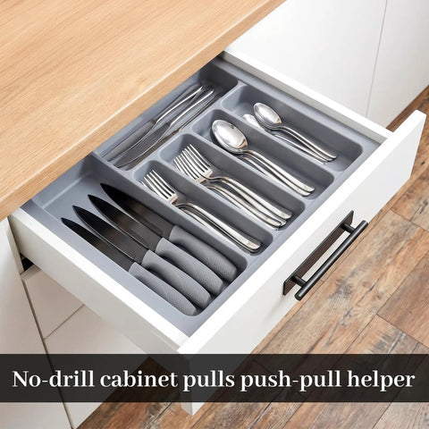 40 Pack Peel And Stick Cabinet Handles With Double Sided Tape No Sweat Install Abs Plastic Push Pull Helper For Kitchen Sliding Doors Furniture Upgrade Game Changer in drawer with cutlery.