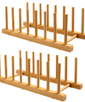 2 Pack Premium Bamboo Dish Rack And Plate Holder With 7 Slots To Level Up Your Kitchen Game, solid wooden organizer with drainage.