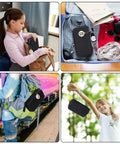 Collage of Everyday Travel Case For Asthma Gear with kids, suitcase, train, and outdoor setting demonstrating versatile use