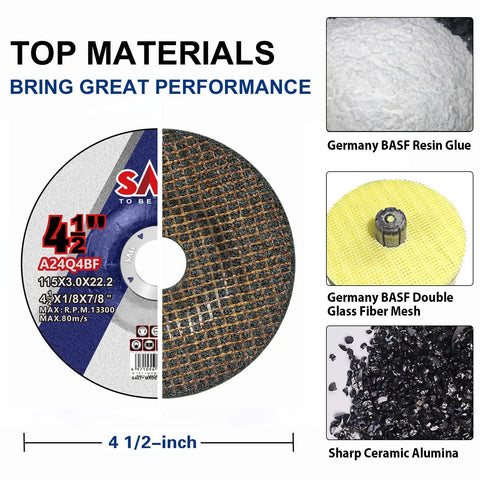 Straight Shooter 25 Pack Of 4.5 Inch Depressed Center Grinding Wheels showing aluminum oxide disc and materials for metal prep.