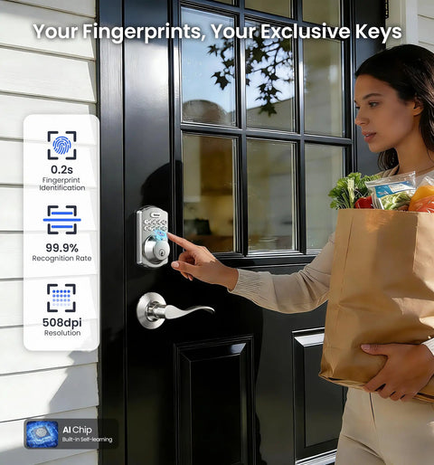 Smooth Operator WiFi Deadbolt Door Lock With Handle Set Keypad Entry Satin Nickel Finish App Control Fingerprint Access Straight Shot Install No Bridge Needed To Secure The Crib And Chill With Total Peace Of Mind