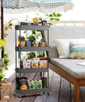 Slim Rolling Storage Cart Four Tier Organizer For Kitchen And Bathroom with snacks and supplies on a patio