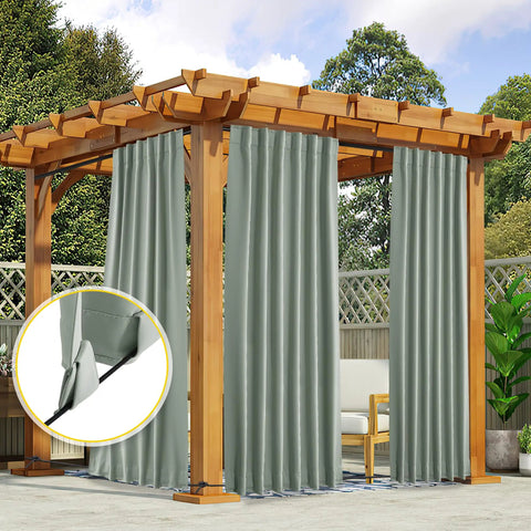 Weighted Outdoor Curtains For Patio With Rope Tie, Waterproof And Windproof Thermal Privacy For Pergola, 2 Panels W52 X L84, Sage Green.