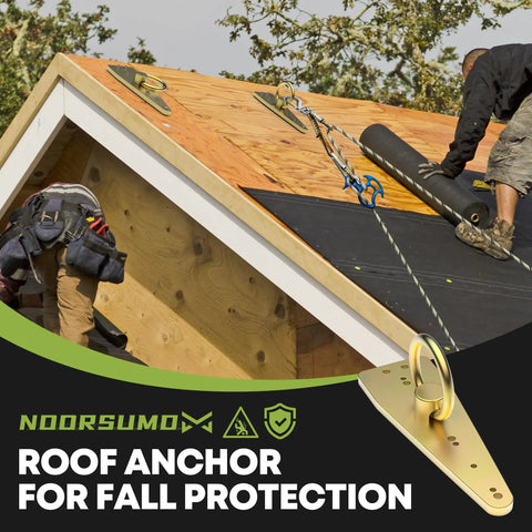 Built Like a Tank Pro Grade Bull Ring Roof Anchor for Fall Protection installed on sloped wooden roof, enabling safe exterior work.