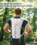 Runner wearing Ultra Lightweight Hydration Backpack For Women With 1.5L BPA Free Water Bladder No Bounce Fit Reflective Straps