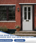 Game Changer 3 Pack 40 Inch Silver Anodized Aluminum Rain Drip Guards For Car Doors And Windows Predrilled For Quick Mount No Sweat Weather Deflector To Block Heavy Shower Sprays installed over a door protecting from rain.