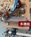Heavy Duty Woodworking Tabletop Vise Kit For Small Shops And Home Garages With Deep 19.7 Inch Reach on workbench with wood shavings