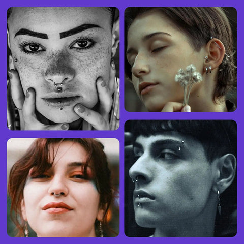 Complete Piercing Kit With 25 Needle Pack From 12G To 20G, Dual Clamps, 6 Pairs Disposable Gloves, 10 Pads And Positioning Marker Pen For Safe Pro Grade Piercing Sessions For Pros And DIYers. Facial piercing examples