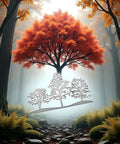 Silver Tree Metal Die Cuts Set For Card Making And Scrapbooking in a forest scene with vibrant autumn tree backdrop, 3-piece design.
