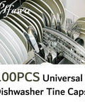 Universal Dishwasher Rack Tine End Cap Replacement 100 Pack Flexible Vinyl Extra Long One Inch Anti Slip Round Tips White