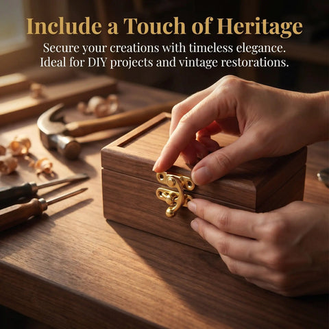 Hands installing Old School Vintage Iron Hasp Latch Set 24 Pack For Jewelry Boxes Suitcases Treasure Boxes And Tool Boxes