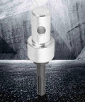 Silver Quick Change Drill Bit Adapter For Electric Drills To Earth Auger 2 Bit 2 Slot displayed against industrial backdrop