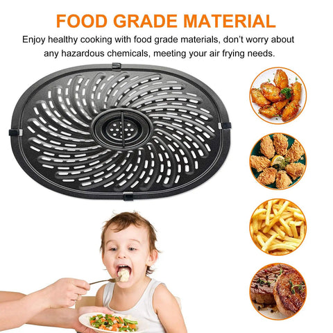 Vortex 7 Qt Air Fryer Replacement Grill Pan Set For Power XL Vortex with food grade material showing oval grill plate with crisper plate.