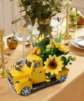 Metal Truck Decor With Sunflowers And Bees, Large Vintage Pickup Table Centerpiece For Living Room Or Kitchen, Yellow Fall Farmhouse Decor, Rustic Home Accent on dining table.