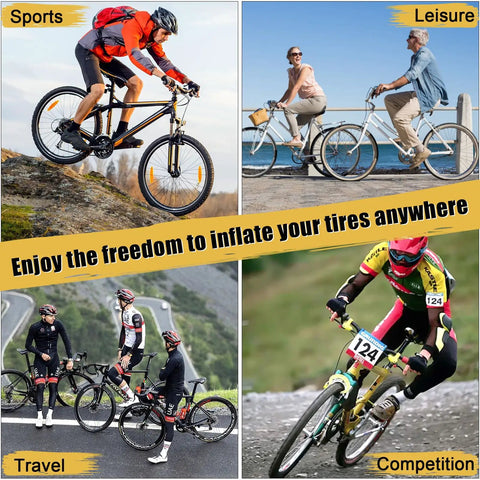 Cyclists in different environments using 4 Pack Brass Presta To Schrader Valve Adapters For Bikes, E-Bikes, And E-Scooters.