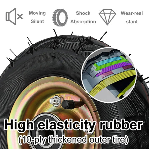 Tough As Nails 4 Piece Heavy Duty Pneumatic Rubber Caster Wheels With Secure Swivel Brakes And Stainless Steel Hardware showing high elasticity rubber tire.