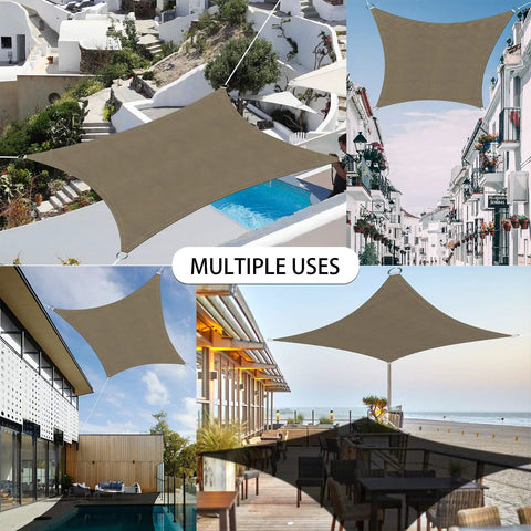 Waterproof Sun Shade Sail Canopy Awning Shelter 10x13 Feet For Backyard Patio Garden Carport UV Block Khaki durable outdoor shade