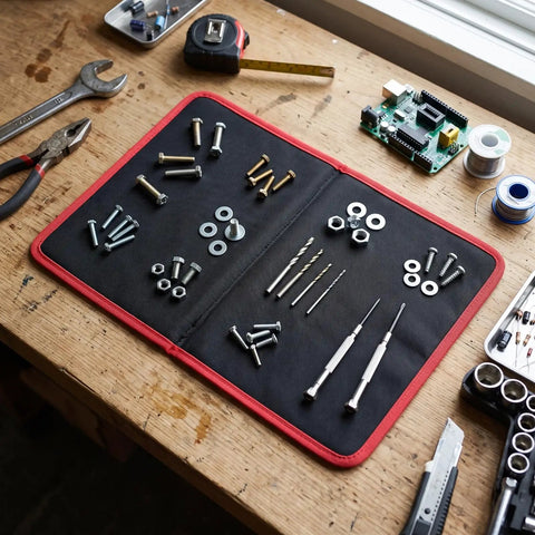 Magnetic Tool Mat With 40 Lb Holding Power Flexible Foldable Parts Tray PVC Coated For Auto Repair Shop Garage Organization 9.6x11 Inch Keeps Screws Bolts And Tools From Slipping, on workbench
