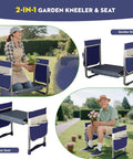 Heavy Duty 2 In 1 Garden Kneeler and Seat Foldable Stool, blue and black design with wide kneeling pad and sturdy steel frame.
