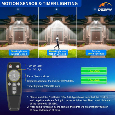 Lit Solar Outdoor Lights 6500K Dusk To Dawn Security Flood Lights With Motion Sensor And Remote Control, installation guide view