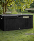 120 Gallon Resin Deck Box Waterproof Outdoor Storage Box For Patio Furniture, Garden Tools And Pool Gear, Black with handles and lock