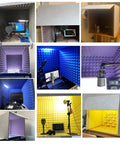 Top Tier Portable Soundproof Booth Desktop Vocal Shield with high density acoustic foam panels in various colors and setups.