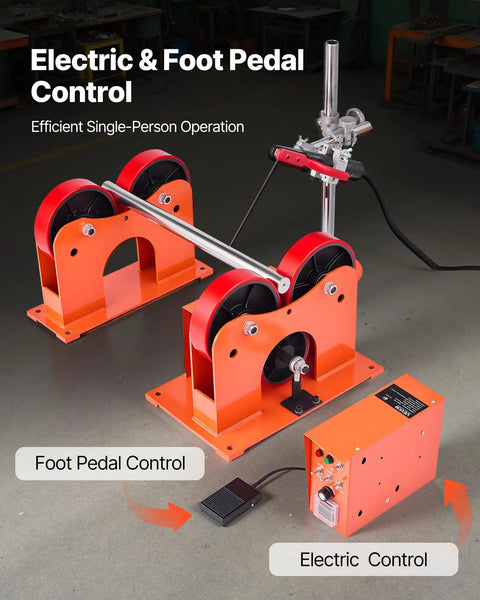 Heavy Duty Pipe Turning Rolls 2205 Lbs Capacity With Smooth Linkage Roller System Adjustable Wheel Range For Welding Positioner And Tank Support Equipment Making Jobs Easier with electric and foot pedal control.