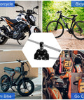 Belleone chain breaker tool for roller chains (#25-#530); black metal with push pin, shown with motorcycle, bicycle, mini bike and go-cart.