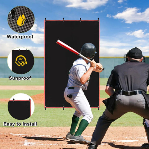 Baseball Batting Cage Backstop 4 By 6 Ft With Strike Zone Target Heavy Duty PVC during practice, visible waterproof feature.