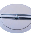 Pro Grade Metal Knockout Seal 4 Inch Conduit Size Self Centering Embossed Plate 16 Gauge Galvanized Steel Rust Resistant Three Eighths Inch Thread For Knockout Punch Die Pack of 10, showing top view of the round galvanized steel seal with embossed design.