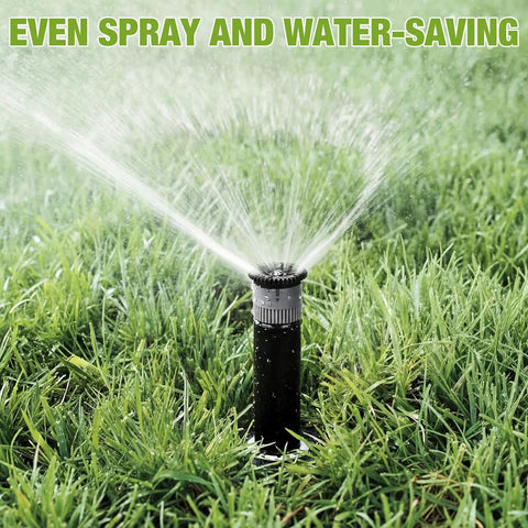 Heavy Duty 4 Inch Pop Up Sprinkler Heads 8 Pack For Lawn Irrigation Upgrade, spraying water over lush grass.
